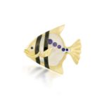 A NOVELTY BROOCH, BY TIFFANY & CO, CIRCA 1970Designed as an angel fish, set with inlaid mother-of-