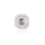 A SAPPHIRE AND DIAMOND RING, BY FURSTThe circular-cut sapphire in collet-setting weighing