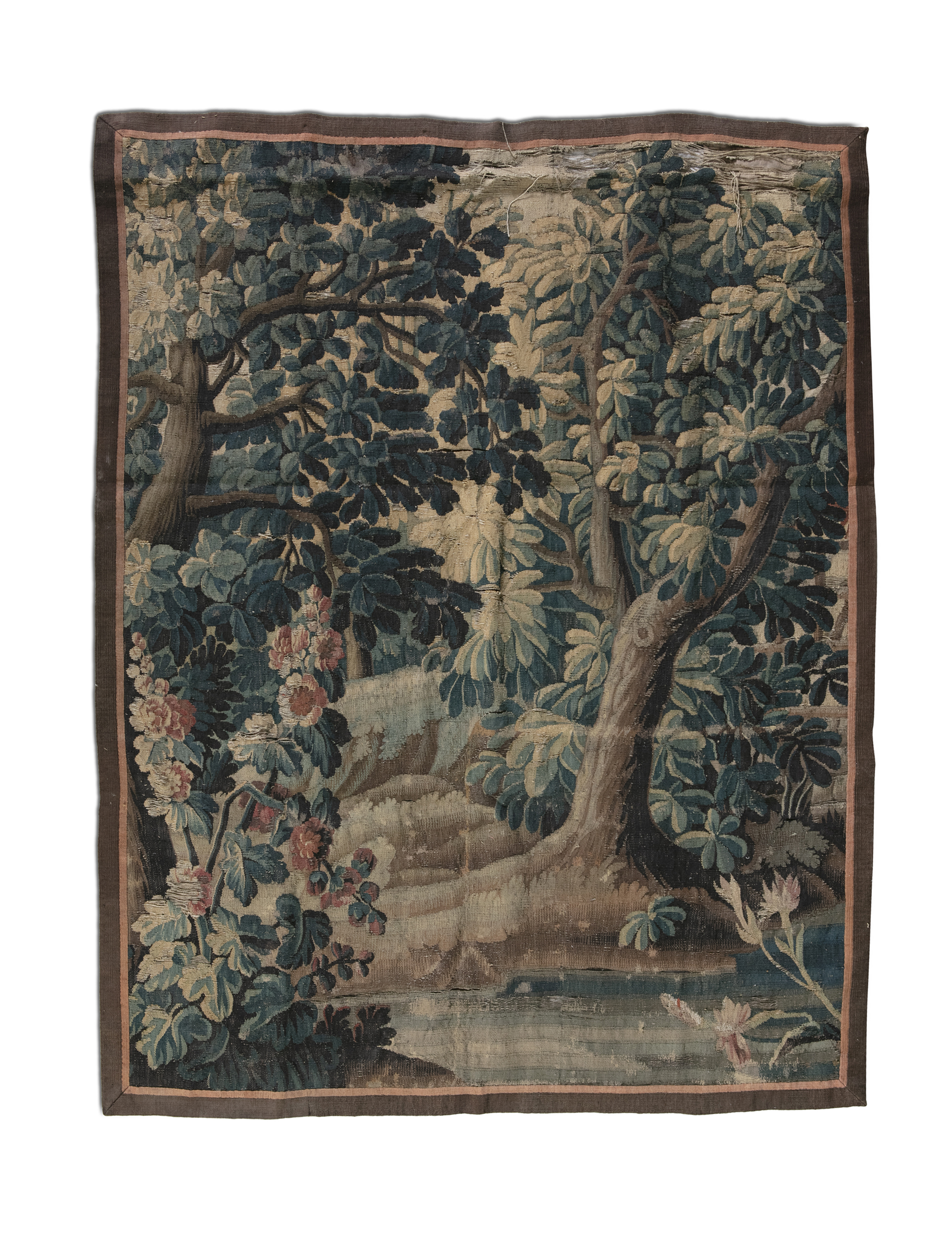 A FLEMISH NEEDLEWORK TAPESTRY, 17th century, woven with a depiction of trees and flowering plants, - Image 2 of 2