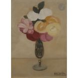 Bibi ZOGBE [libanaise] (1890-1973) Vase de fleurs Huile sur toile. Signée en bas à droite. 40.5 x 30