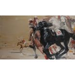 Ahmed SHAHABUDDIN [bangladais] (né en 1950) Les Joueurs de polo, 1993 Huile sur toile. Signée et