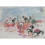 Hassan EL GLAOUI [marocain] (né en 1924) Cavaliers arabes Aquarelle. Signée en bas à gauche. 20.5