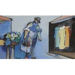 Jean HELION (1904-1987) Entre chou et robes, 1973 Huile sur panneau. Signée et datée en bas à