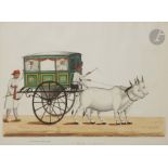 Hommes dans un palanquin, Inde du Sud, Pondichéry, vers 1820-30 Aquarelle sur papier représentant le