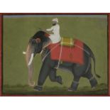 Éléphant et son cornac, Inde, Rajasthan, Mewar, début XIXe siècle Gouache sur page cartonnée. Un