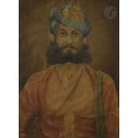 Trois portraits de Rajas vishnuites dont le Maharaja Sojja Singh du Mewar, Rajasthan, XXe siècle