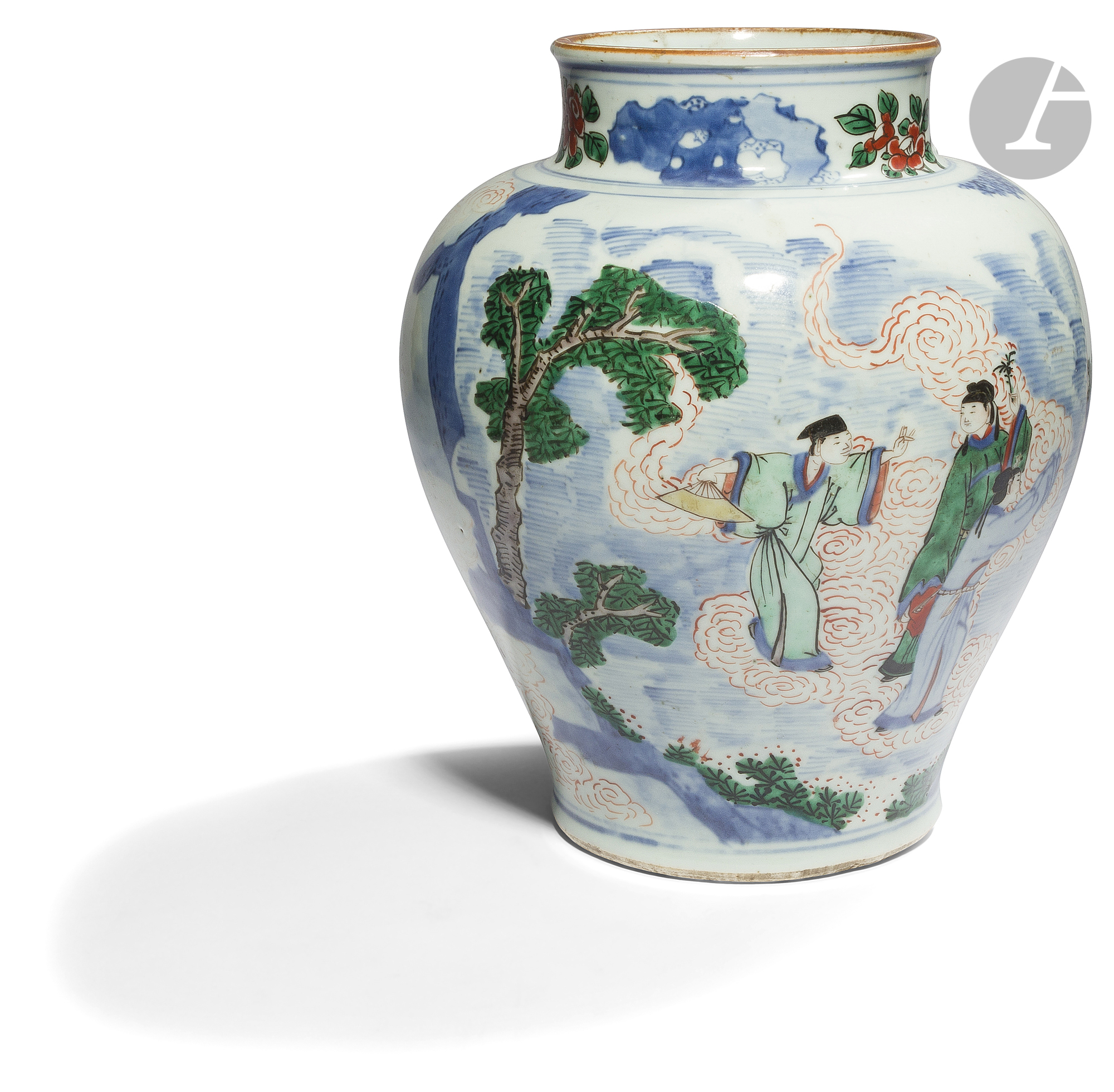 CHINE - XVIIe siècle Potiche balustre à col droit légèrement ouvert en porcelaine émaillée