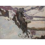 *Armand GUILLAUMIN (1841-1927) Creuse, la Roche de l'écho en hiver, 1890 Huile sur carton. Signée en