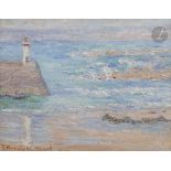 Blanche HOSCHéDé-MONET (1865-1947) Le Port de Diélette Huile sur carton. Signée en bas à gauche.