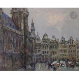 Robert-Antoine PINCHON (1886-1943) Bruxelles, pluie sur la Grand-Place, 1928 Huile sur toile.