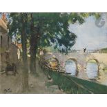 Pierre-Eugène MONTÉZIN (1874-1946) Saint Mammès, promenade sur le pont, vers 1925 Huile sur toile.