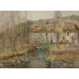 Albert LEBOURG (1849-1928) Normandie, paysage au moulin Huile sur toile. Signée en bas à droite.