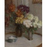 Ernest LAURENT (1859-1929) Bouquets de fleurs à la coupe chinoise Huile sur toile. Signée en bas à