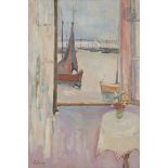 Henri LEBASQUE (1865-1937) L'Île d'Yeu, fenêtre sur le port, 1919 Huile sur carton marouflé sur