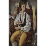 *Ismaël de LA SERNA (1897-1968) Jeune garçon au fauteuil, 1937 Huile sur carton. Signée et datée