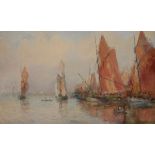 Albert LEBOURG (1849-1928) La Rochelle, le port aux voiles rouges, vers 1905 Huile sur toile. Signée
