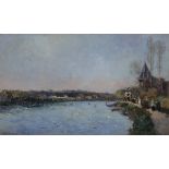 Albert LEBOURG (1849-1928) La Marne à Nogent, un dimanche d'été, 1885 Huile sur toile. Signée en bas