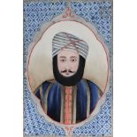 Cavalier et portrait d'homme, fixés sous verre, Inde du Nord, début XXe siècle L'un présente un