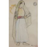 André SUREDA (1872-1930) Femme orientale au voile vert Crayons. Signé en bas à droite. 30 x 19 cm