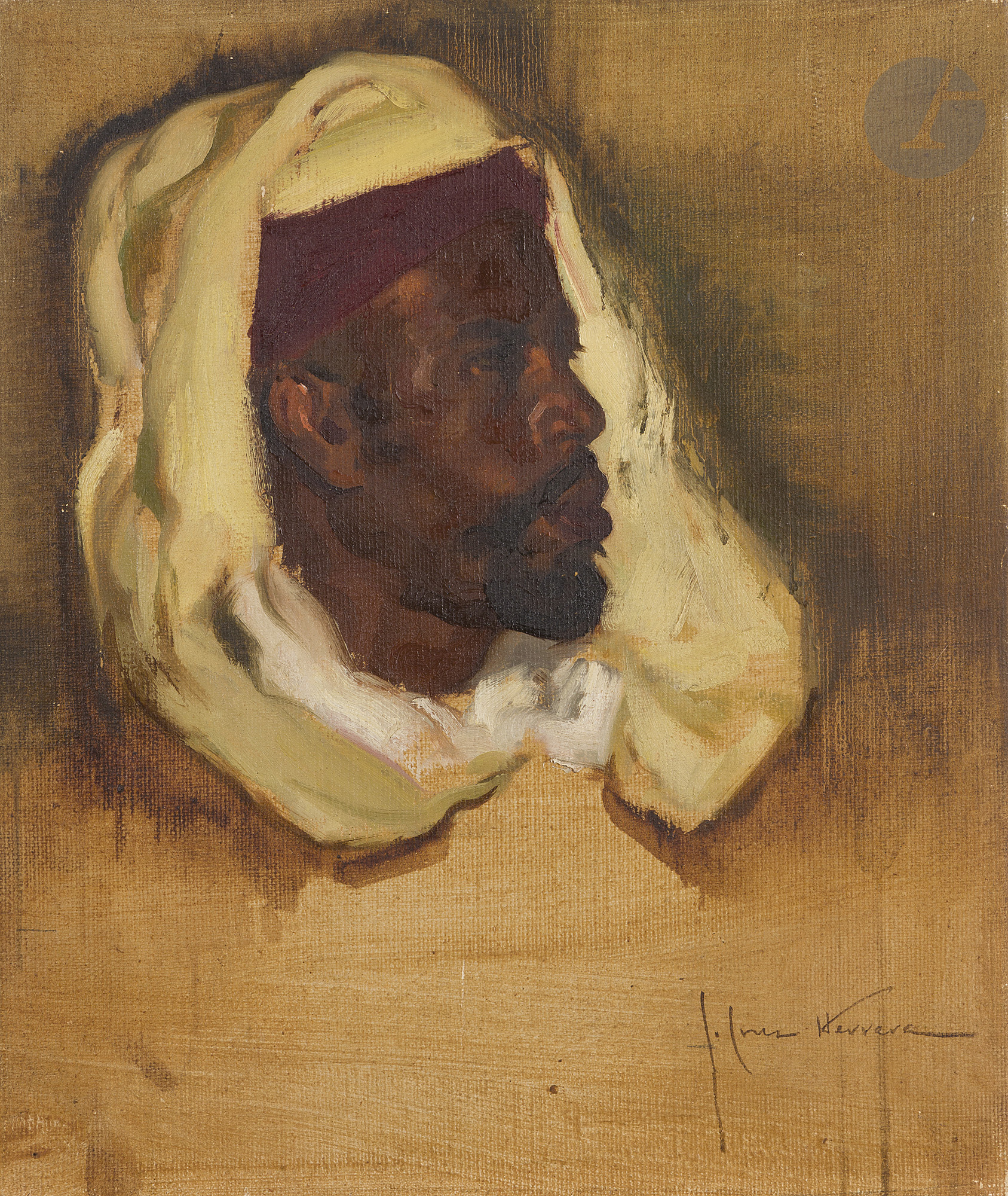 José-Herrerilla CRUZ HERRERA (1890-1972) Portrait d'homme nord-africain Huile sur toile. Signée en