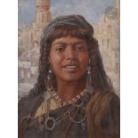 Forcella NICOLA (actif vers 1868) Portrait de femme berbère Huile sur carton. Signée en bas à