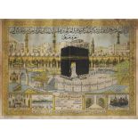 Certificat de pèlerinage imprimé en polychromie, représentant la Ka'aba, Égypte, Le Caire, XXe