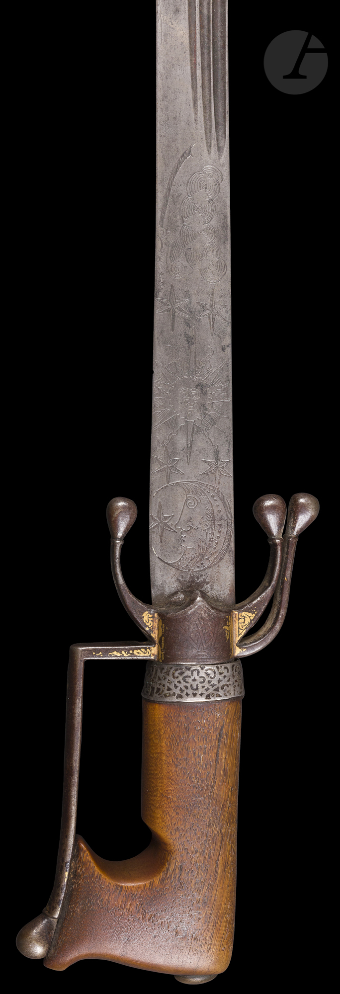 Sabre, nimsha, Maroc, XIXe siècle Lame en acier à triple gouttière gravée des deux côtés de symboles - Image 2 of 2