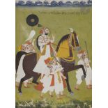 Raja en parade, Inde du Nord, Rajasthan, milieu XIXe siècle Gouache et or sur page d'album. Raja à