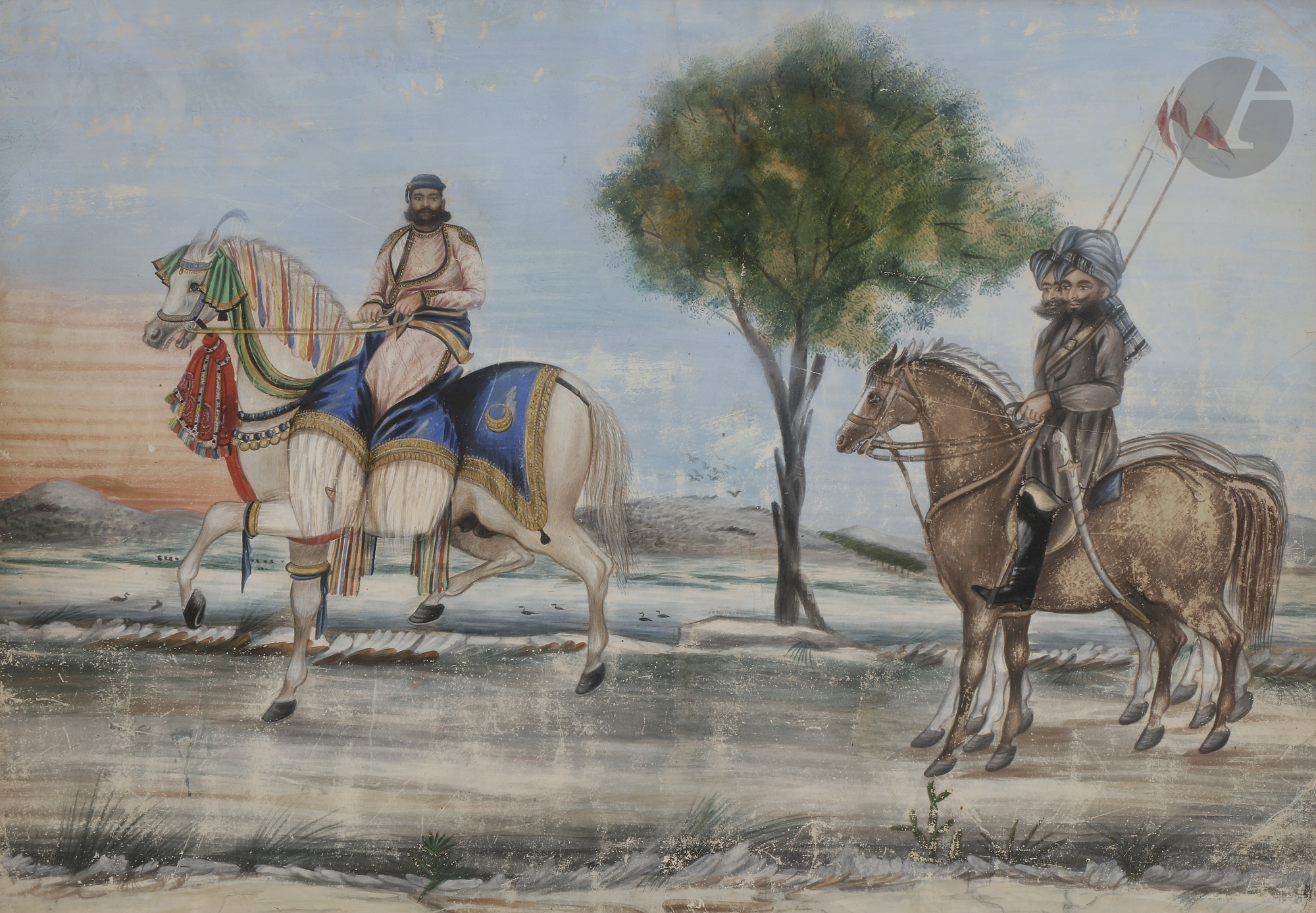 Parade d'un prince rajput, Inde du Nord, période raj, fin XIXe siècle Aquarelle sur papier. Le raja,