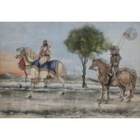 Parade d'un prince rajput, Inde du Nord, période raj, fin XIXe siècle Aquarelle sur papier. Le raja,