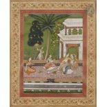 Cinq femmes en conversation sur une terrasse devant un pavillon, Deccan, fin XVIIIe siècle Gouache