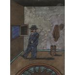 Antonio SEGUI [argentin] (né en 1934) L'Homme au salon, vers 1980 Pastel contrecollé sur toile.