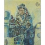 M'hamed ISSIAKHEM [algérien] (1928-1985) Femme en bleu Huile sur toile. Signée en bas à droite.