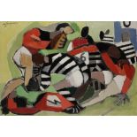 André FOUGERON (1913-1998) Rugby, preneur de balle, 1965 Huile sur toile. Signée en haut à gauche.
