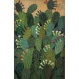 Bibi ZOGBE [libanaise] (1890-1973) Cactus Huile sur isorel. Signée en bas à droite. Signée titrée au