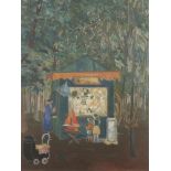 Esther CARP (1897-1970) Le Kiosque au jardin du Luxembourg Huile sur carton. Signée en bas à droite.