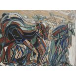 Esther CARP (1897-1970) Homme et chevaux Gouache. Signée en bas à droite. 21 x 28,5 cm Née à