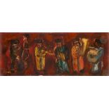 Isaac FRENKEL dit FRENEL (1899-1981) Klezmer Huile sur toile. Signée en bas à gauche. 19,5 x 47,5 cm