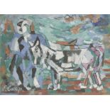 Esther CARP (1897-1970) Homme et son âne Huile sur papier. Signée en bas à gauche. 21 x 29 cm Née