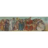 David GARFINKIEL (1902-1970) Le mariage Huile sur panneau. Signée en bas à droite. 17 x 53 cm