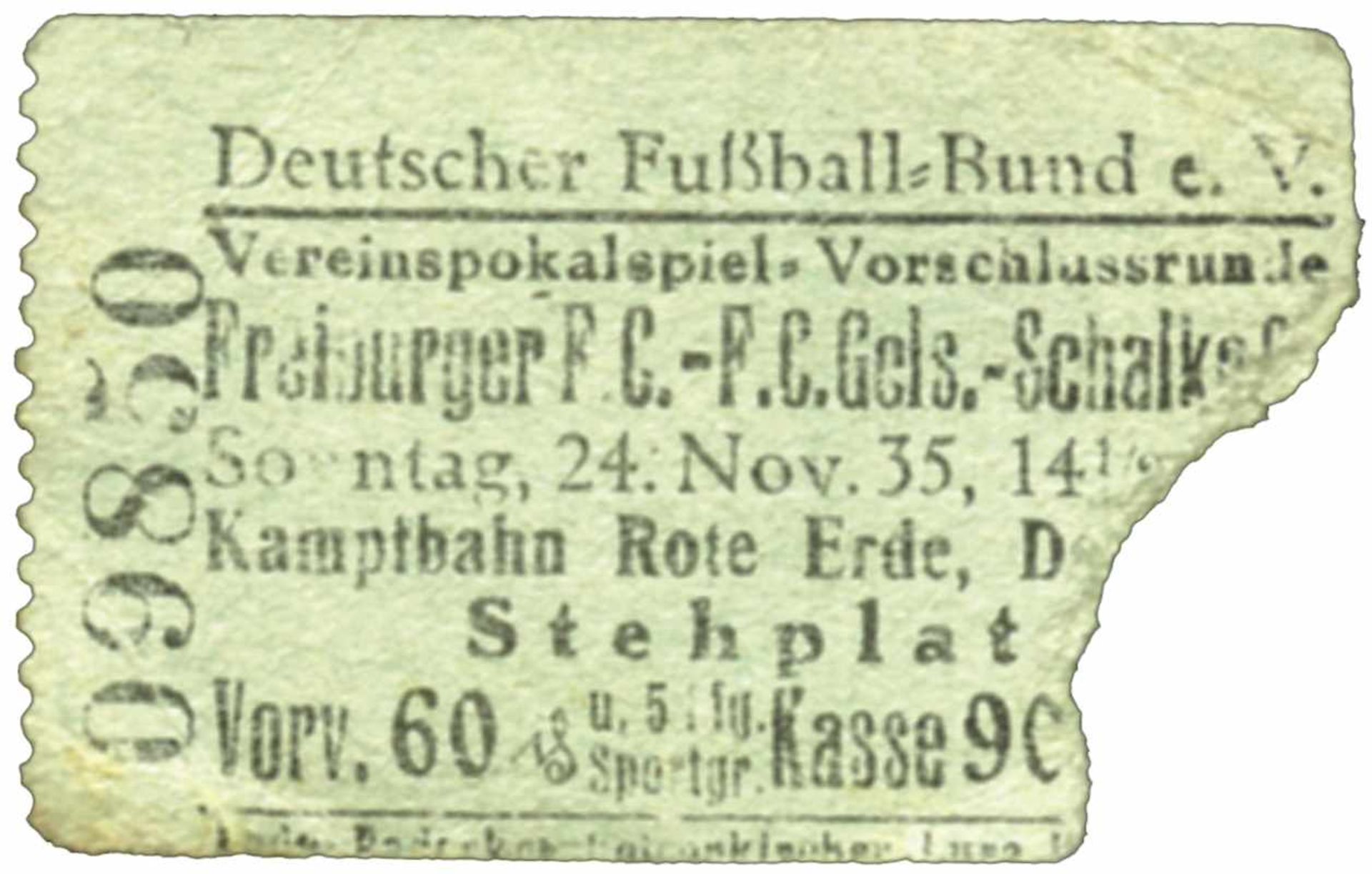 German Cup Ticket 1935 Schalke 04 v Freiburger FC -Eintrittskarte P1935 - Tschammer-Pokal-Spiel