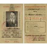 Olympic Games Berlin 1936 ID Card - Official Olympic ID card no. 08747 Herber Kersten, senior