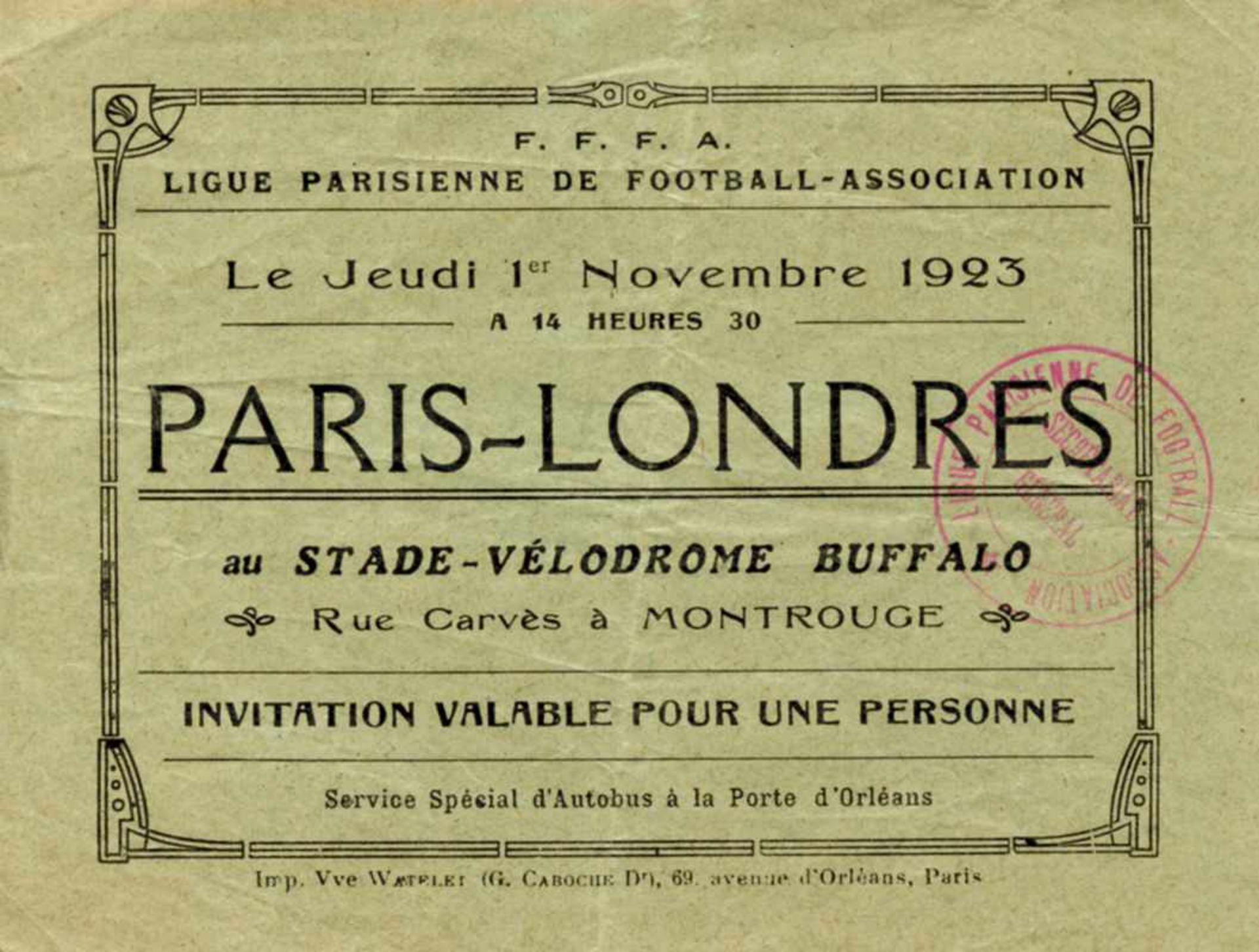 Ticket Paris - London, 1er Novembre 1923. - Ticket Paris - London, 1er Novembre 1923, à 14 heures
