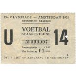 Olympic Games 1928. Football Ticket - 9th Olympic Games in Amsterdam 1928. Olympic venues.