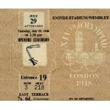 Olympic Games 1948 London Ticket Opening Ceremony - 29th July, size 11x9 cm. (ENGLISH).