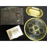 Olympic Games Berlin 1936. Souvenir Collection - Four parts: 1) Ashtray made of brass, 16x9 cm. 2)