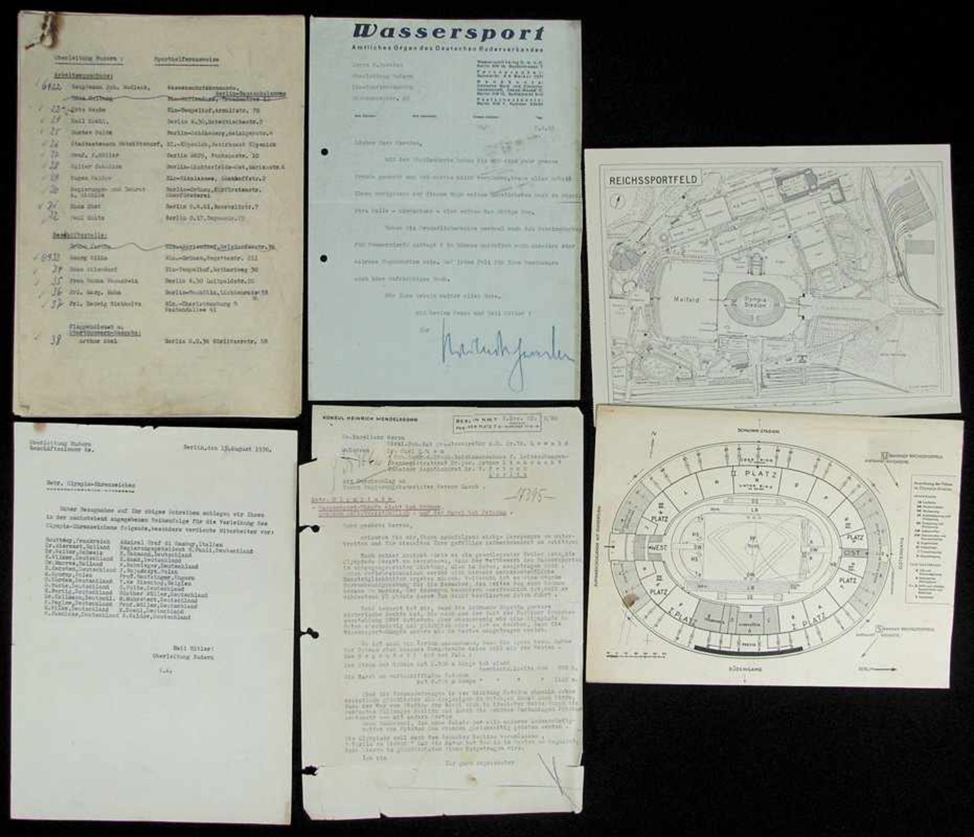 Olympic Games Berlin 1936 Dokuments OK Rowing - Five different documents from the senior