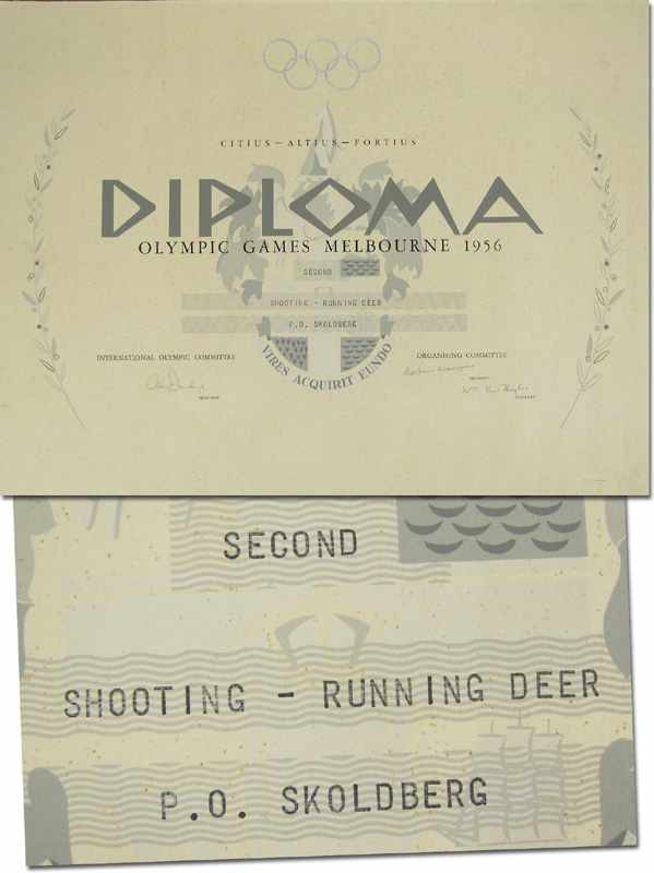 Olympic Games Melbourne 1956. Winner's Diploma - Winner diploma Olympic Games Melbourne 1956. Second