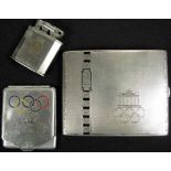 Olympic Games Berlin 1936: Smoker Set 3 pieces - 1) Cigarette case made of 925 sterling silver,