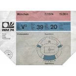 World Cup 1974. Ticket Final Germany vs Holland - in Munich on 7th July 1974; DM 40.00. Size 15x10.5